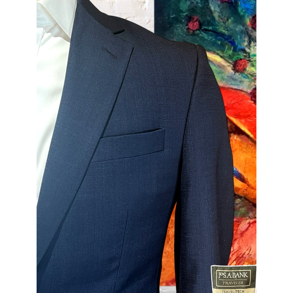 Jos A Bank Travel Tech Mens 38S Slim Navy Blue Blazer Jacket Textured - Picture 5 of 14
